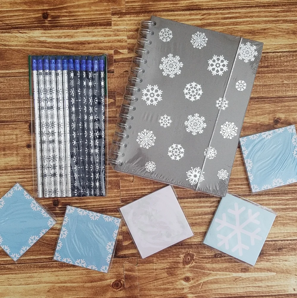 IKEA Snowflake Journal & Wood Pencil Sticky Note Set Pack Bundle Blue Gray